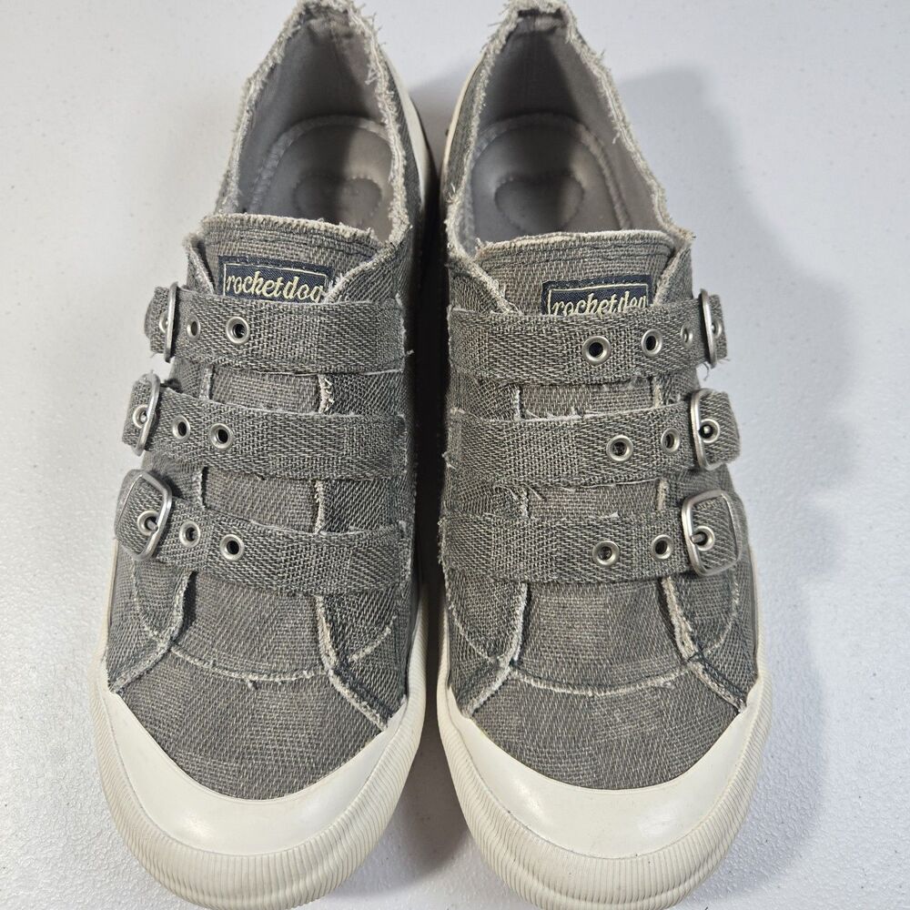Rocket Dog  Womens Gray White Size 11 Distressed Low Top Shoes Adjust Straps